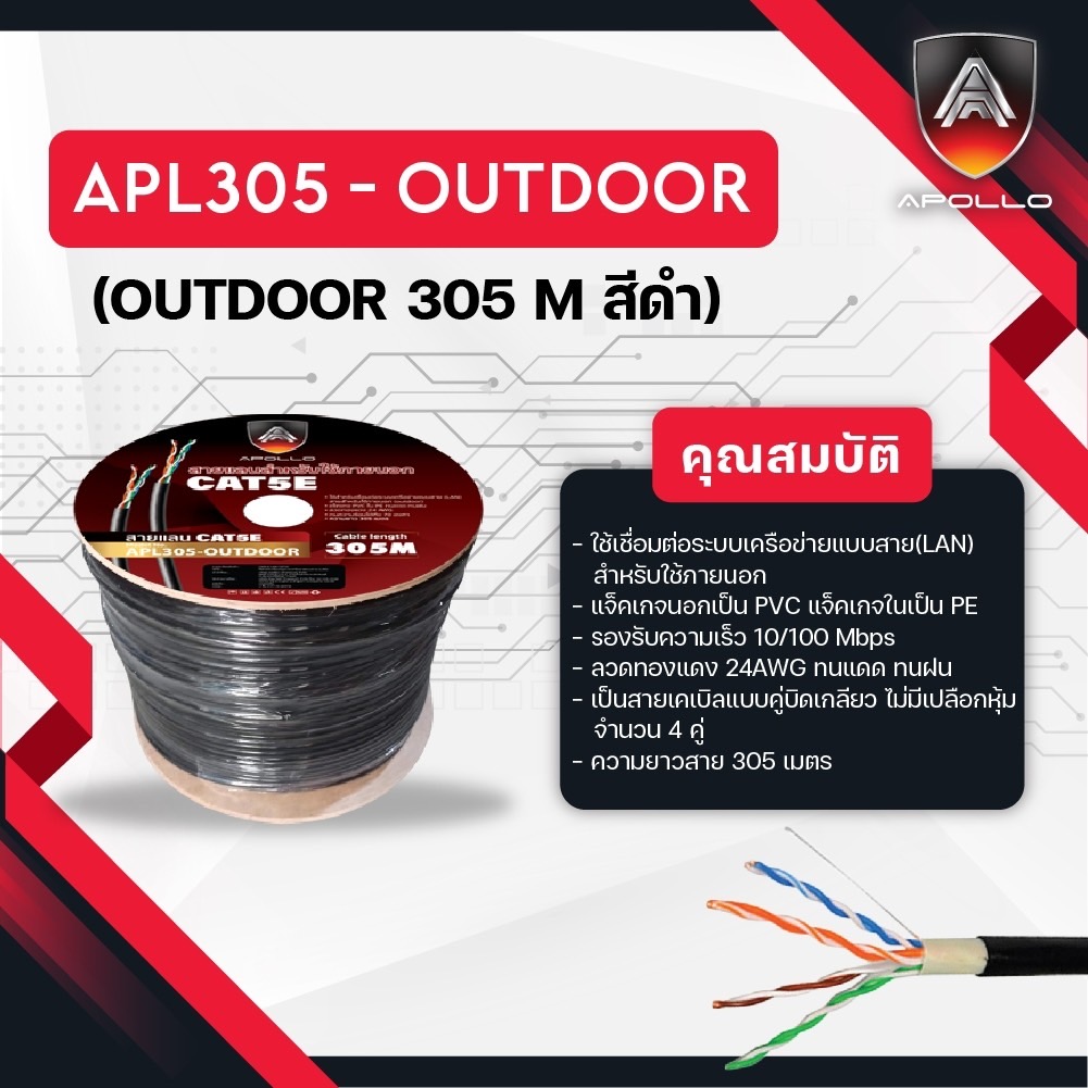 Apollo สายLAN CAT5E UTP รุ่น APL305-OUTDOOR 305M.