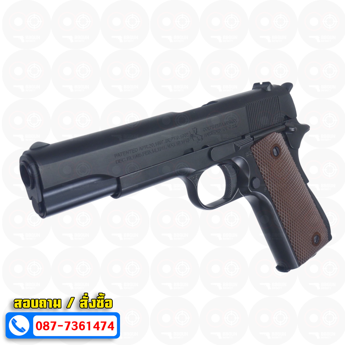 ปืนบีบีกันอัดแก๊ส T8 SP System M1911A1 Government มาร์คกิ้งร่องลึก ครบทั้งกระบอก BB GUN
