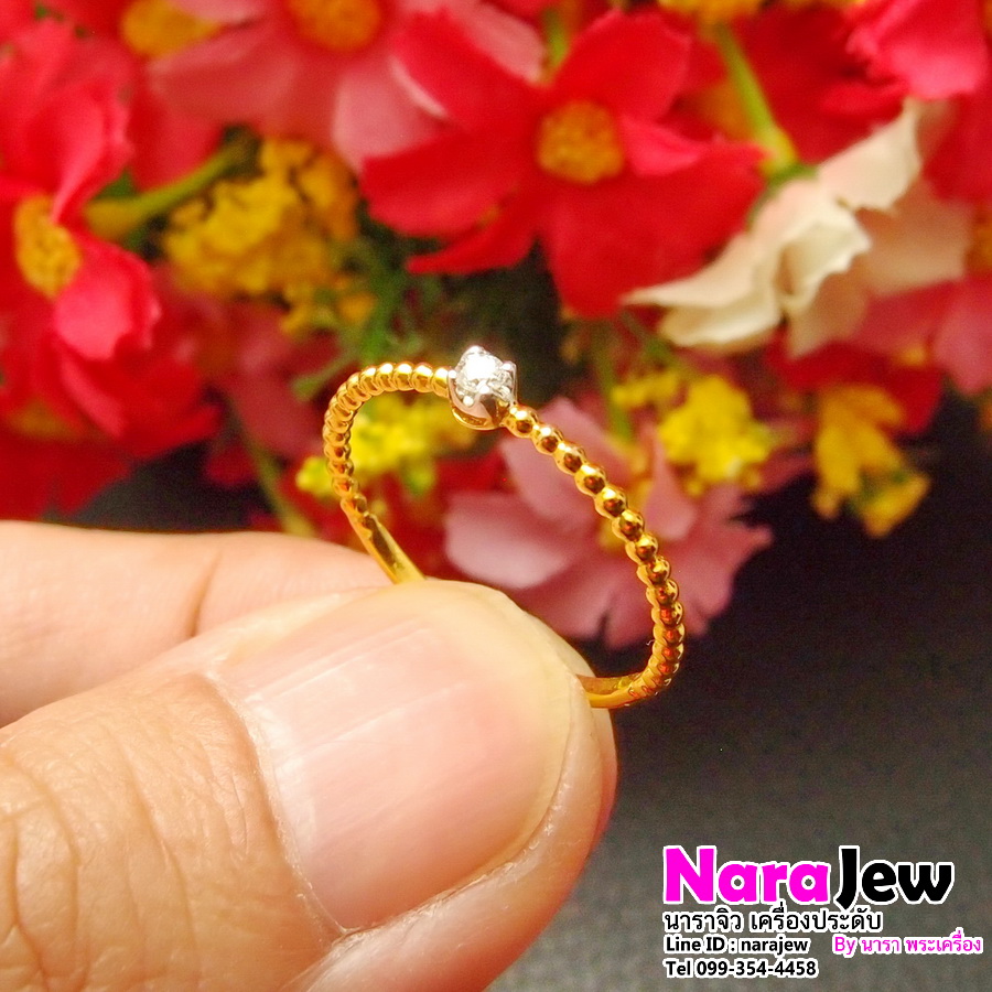 แหวนเพชร เม็ดเดี่ยว บ่าข้างลายตีเกลียว นน.เพชร 4 ตัง
