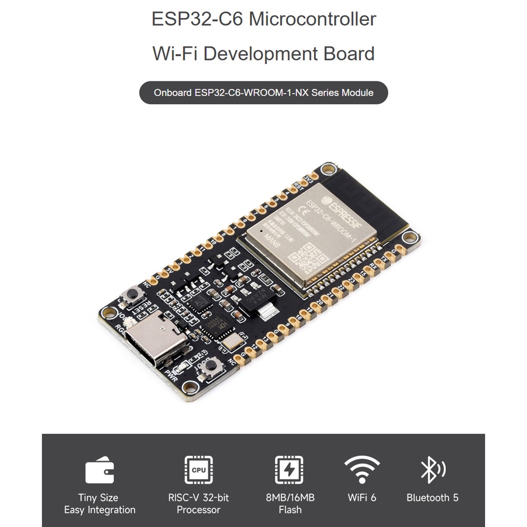 บอร์ด ESP32-C6-WROOM-1-N16 16MB Flash module core board Bluetooth/WiFi6 RISC-V development board ESP32-C6 แบบบัดกรี/ไม่บัดกรีขา Solder/Solderless