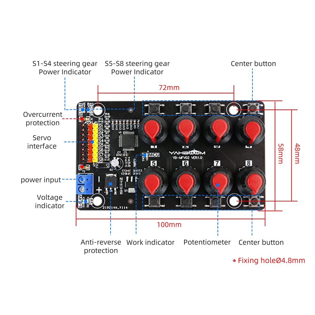 YB-801 Yahboom บอร์ดควบคุมเซอร์โวมอเตอร์ 8ตัว 8-way PWM Servo Controller Debugging board 8-channel PWM servo control debugging board for DIY smart robotics