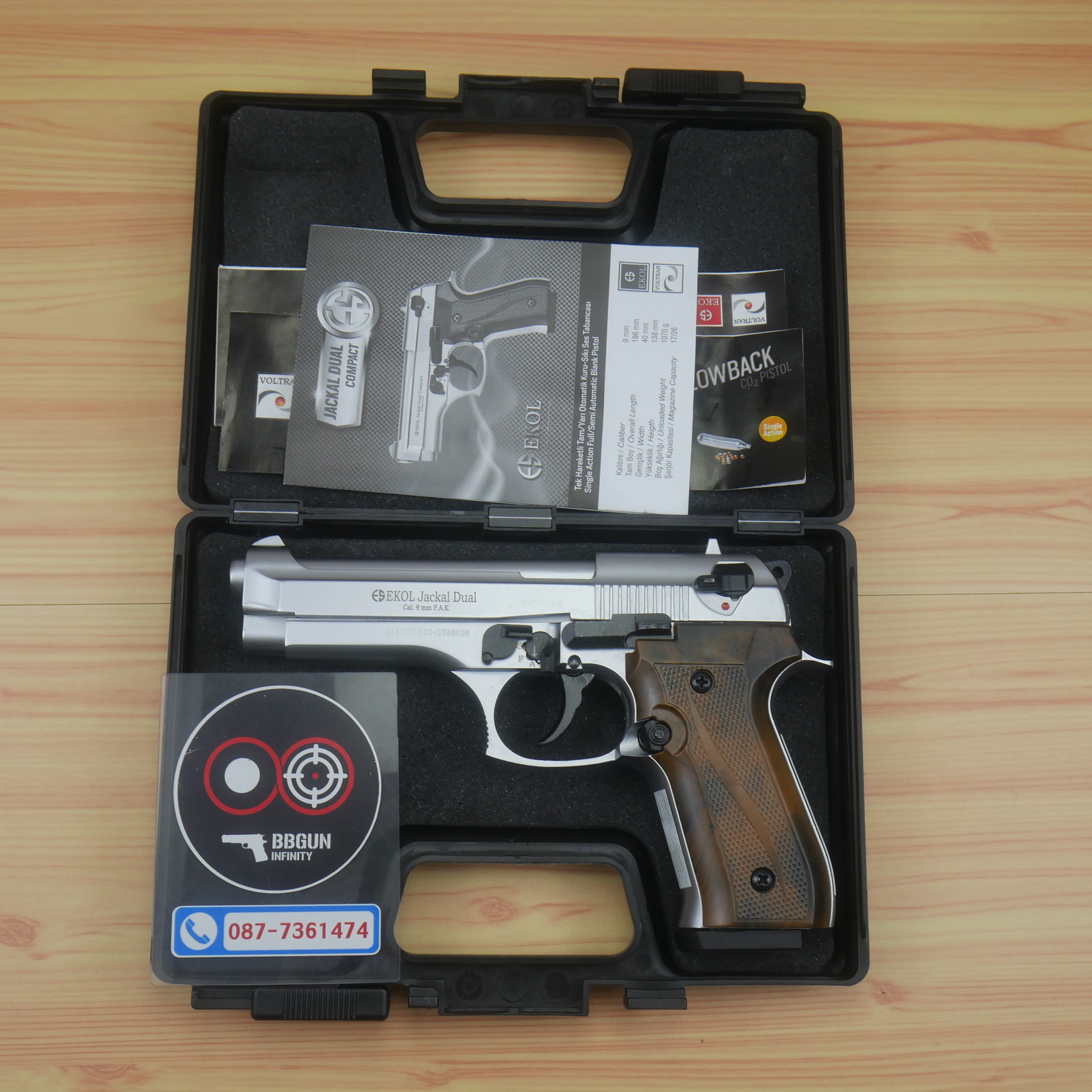 แบลงค์กัน EKOL JACKAL DUAL Full Auto 5 นิ้ว สีเงินด้าน Blank Gun (แถมกล่องใส่ปืน)