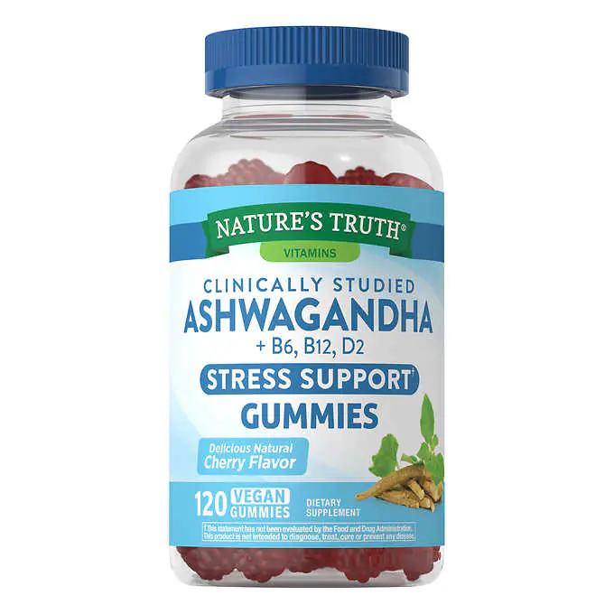 ขวดใหญ่ 120 gummies Nature's Truth Stress Support + Ashwagandha (โสมอินเดีย) , B6, B12, D2 ช่วยลดความเครียด ช่วยผ่อนคลาย