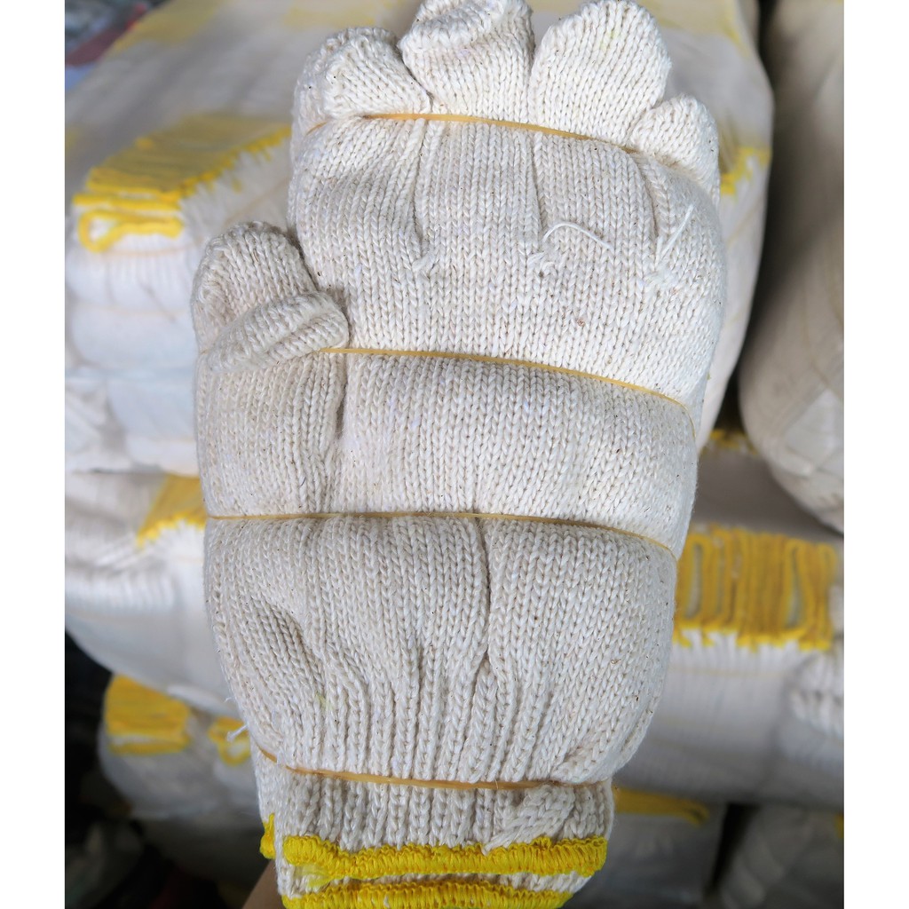 ถุงมือผ้า ขอบเหลือง แดง เขียว สีเทา 1 ห่อ / 10 โหล(ราคารวมแวท) ถุงมือทอผ้าฝ้าย สำหรับทำสวน ทำเกษตร งานช่าง