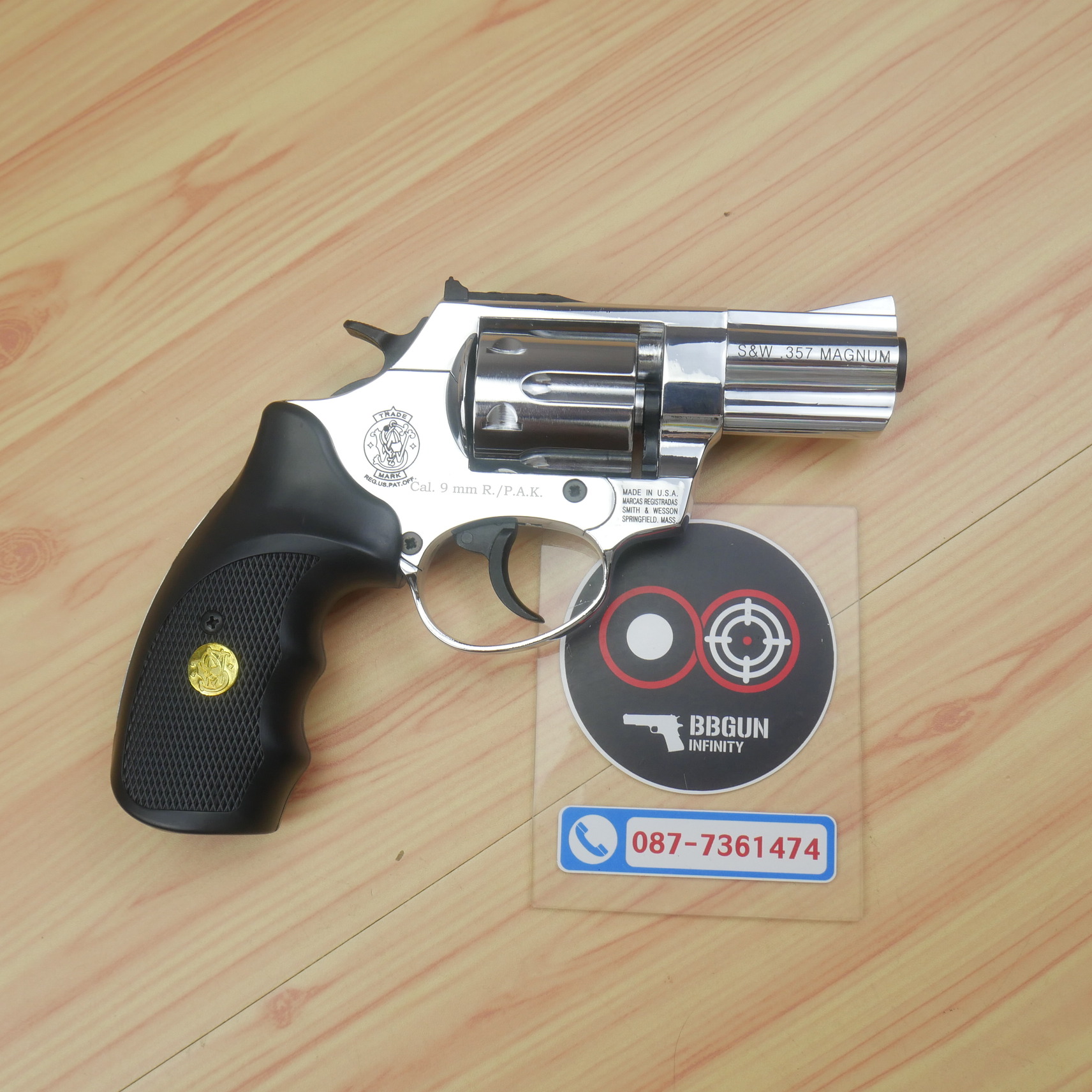 แบลงค์กัน ลูกโม่ 2.5 นิ้ว สีเงินเงา ด้ามกระดุมทอง EKOL VIPER 2.5 SHIMY CHROME Smith & Wesson Revolver BLANK GUN