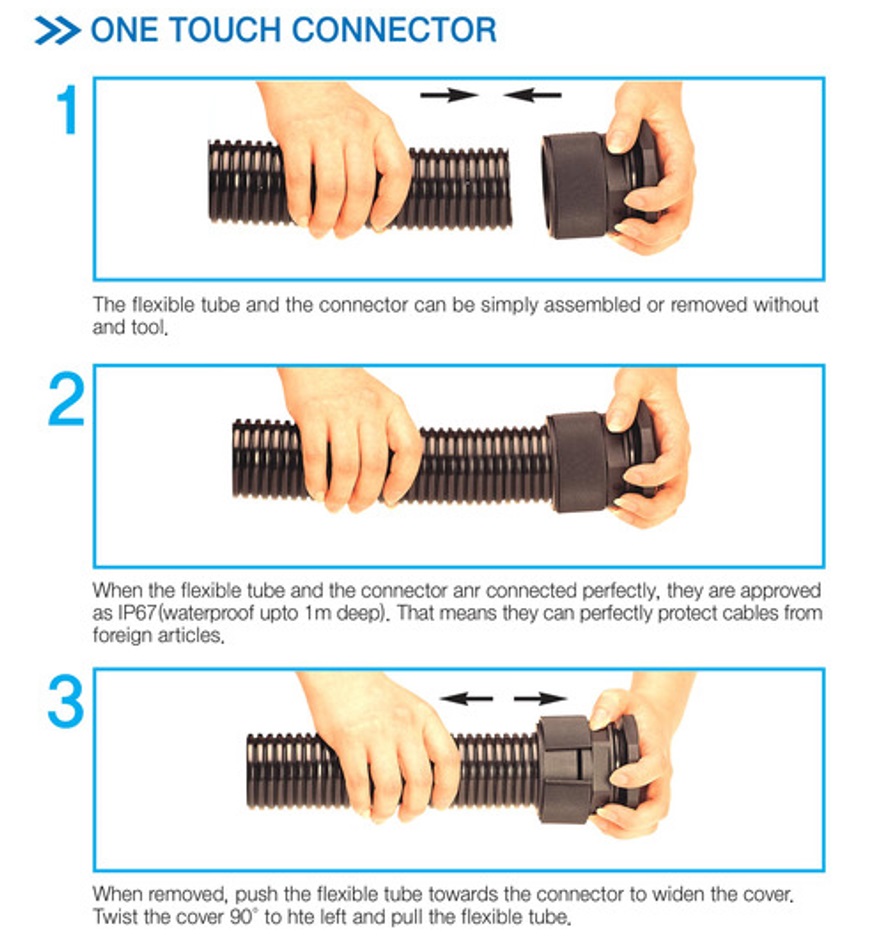 Plastic flexible conduit PA PE with fitting and clamp(ท่ออ่อนร้อยสายไฟพลาสติก ข้อต่อ)