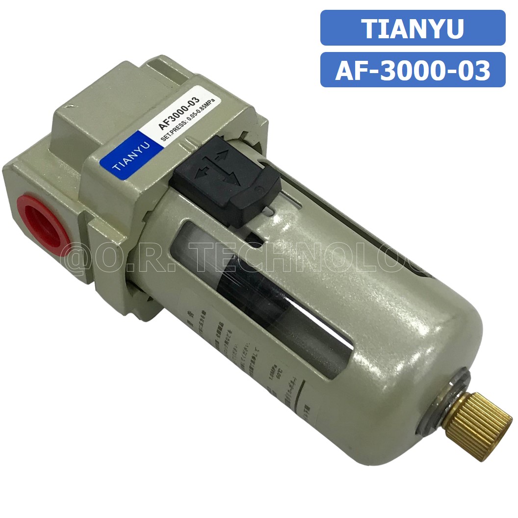AF3000-03 ตัวกรองลม ชุดกรองลมดักน้ำ Manual Drain อุปกรณ์ปรับปรุงคุณภาพลม Air Filter Pneumatic TIANYU AF-3000-03