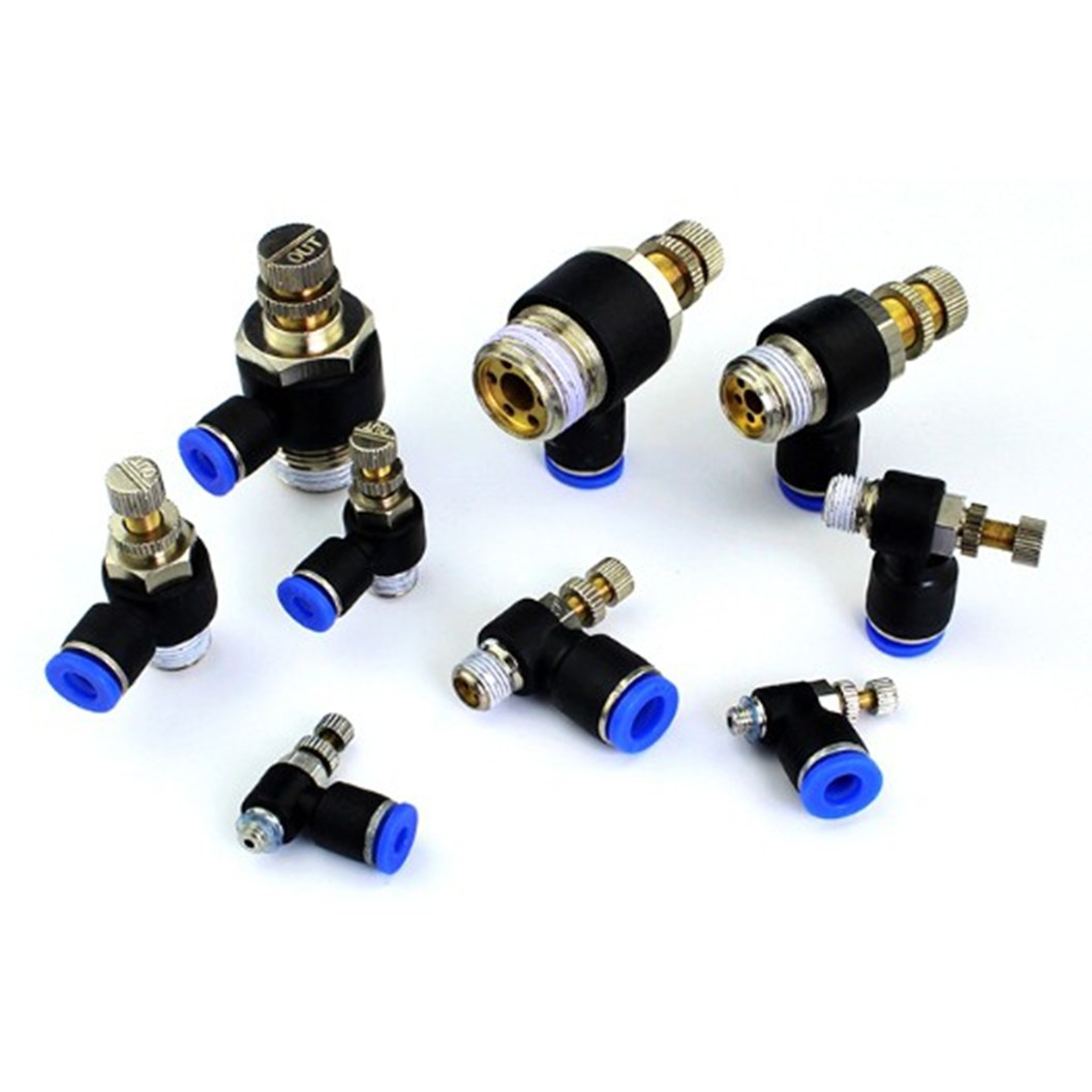 SL ข้อต่อปรับลม ข้อต่องอ 90องศา ตัวปรับลม 90 Degree Speed Controller Air Control Valve ข้อต่อลม ข้อต่อปรับความเร็วลม Air Flow Connector Fittings Pneumatic