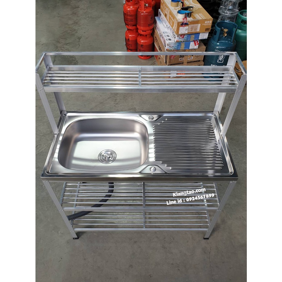 Diamond อ่างล้างจาน ตราเพชร 50x100x124 ซม. รุ่น S0014 ซิงค์ล้างจาน สแตนเลส เกรด 304 ขาอลูมิเนียม ต่อบน (เลือกก๊อกน้ำได้)