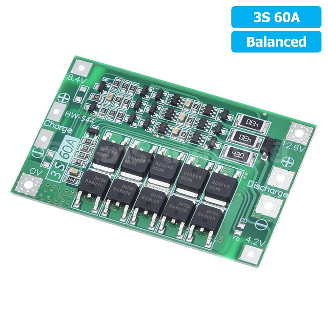 CM636 3S 60A Balanced โมดูลชาร์จแบตเตอรี่ BMS 3-Series 60A 18650 Lithium Battery Protection Module แบตลิเธียม