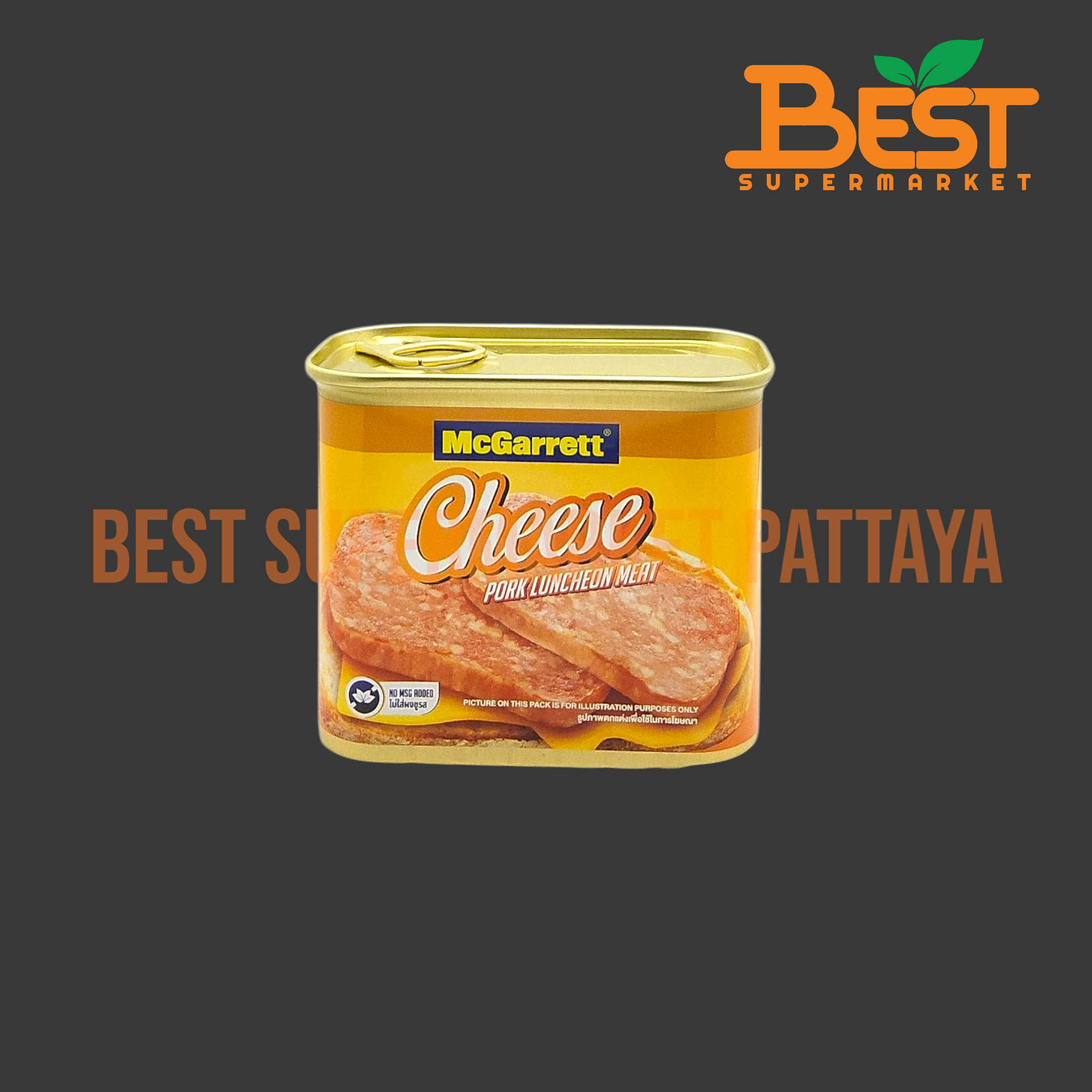 แม็กกาแรต เนื้อหมูบดปรุงรสผสมชีส 340 กรัม. McGarrett Cheese Pork Luncheon Meat 340g.