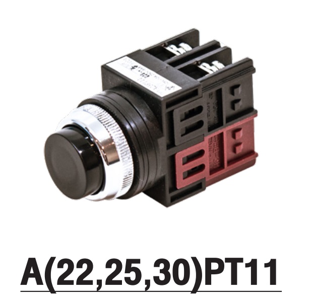 MARUYASU A22PT11R, A22PT11G, A22PT11Y, A22PT11B, สวิทช์กดหัวนูน 22มม 1NC