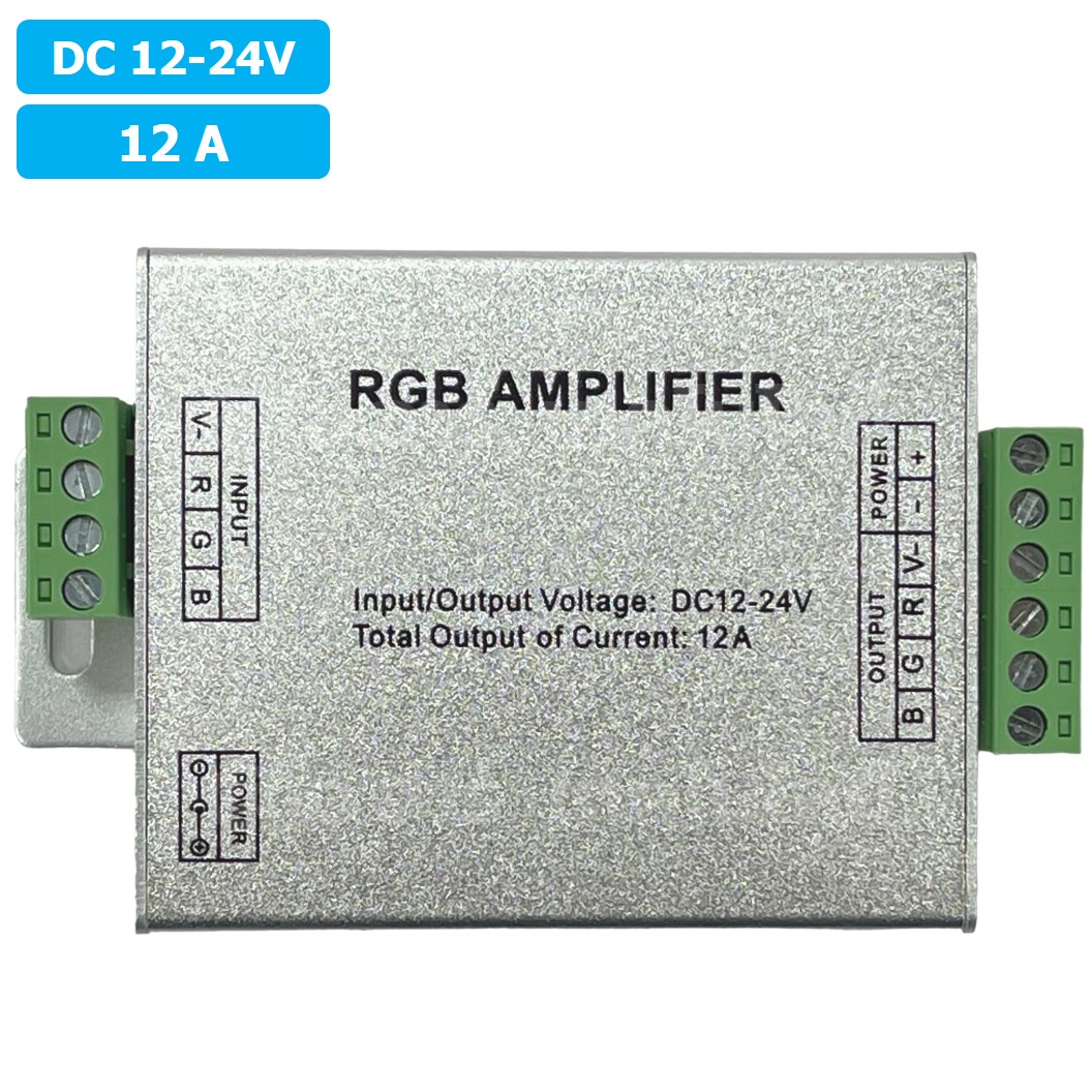 RGB AMP-12A อุปกรณ์ขยายสัญญาณ LED Repeater LED RGB Amplifier 12A 12-24VDC สำหรับไฟ LED Strip ตัวขยายไฟเส้น