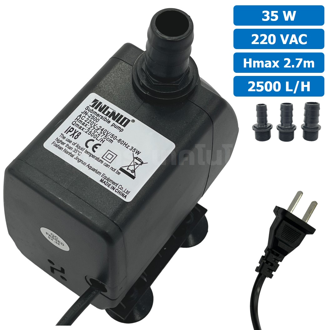 JN-2500 ปั๊มน้ำ ปั๊มแช่ ปั๊มน้ำพุ 220VAC 35W Water pump Submersible Pump JING NUO Hmax 2.70-2.75m Qmax 2500L/H JINGNUO