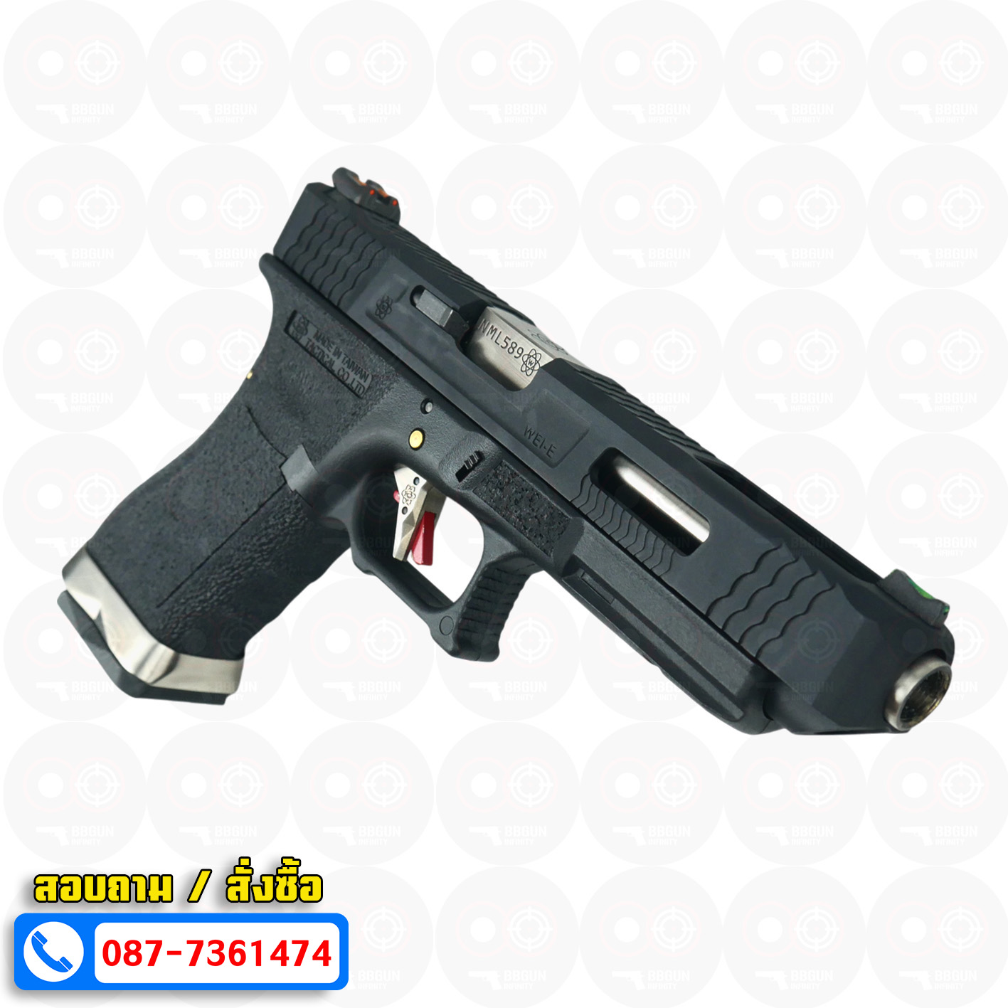 บีบีกันอัดแก๊ส WE G34 T5 G-Force GBB Glock 34 เฟรมดำ สไลด์ดำ ท่อเงิน BB GUN