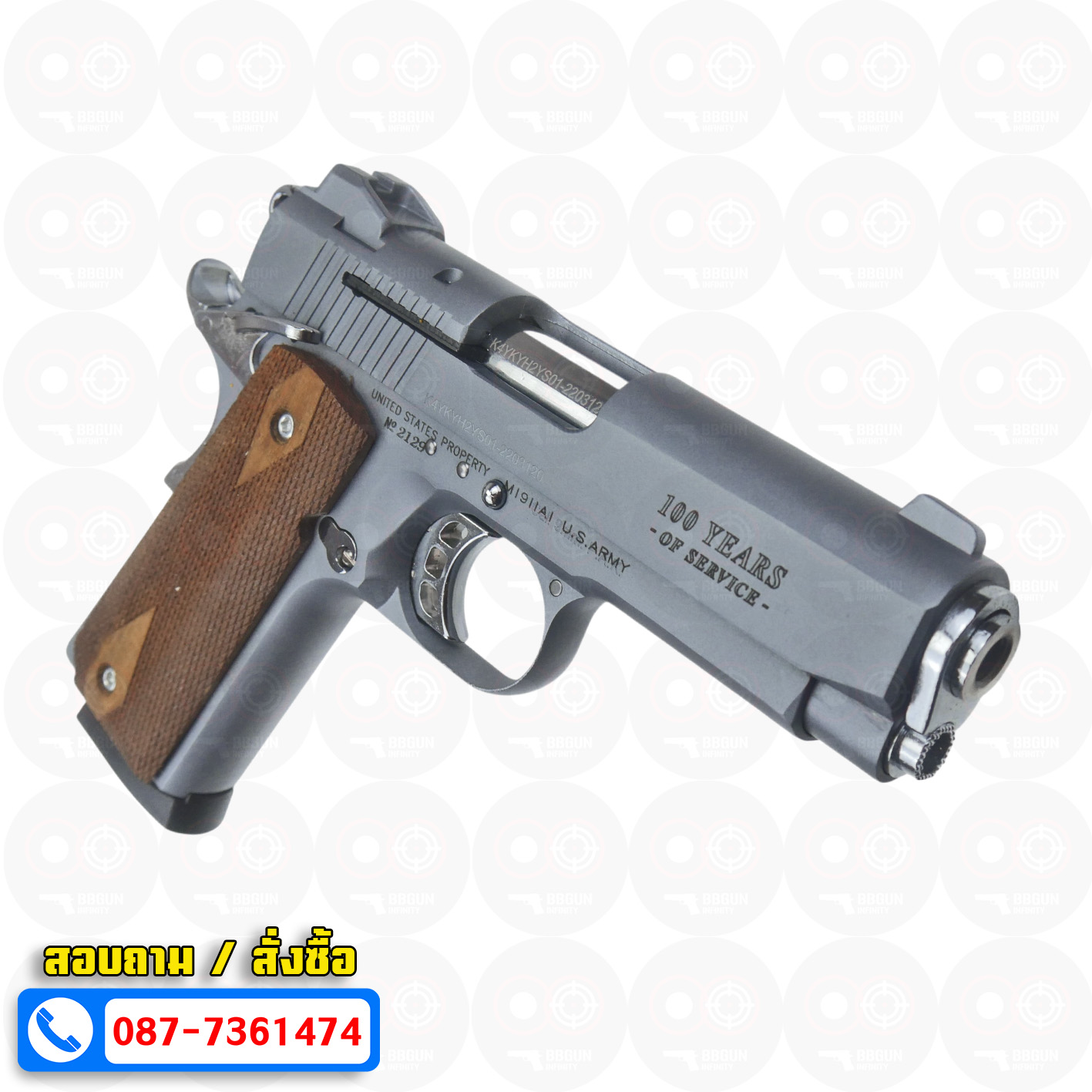 แบลงค์กัน KUZEY M1911 COLT'S 100 ปี สีสโมค 4 นิ้ว ด้ามไม้ blank gun