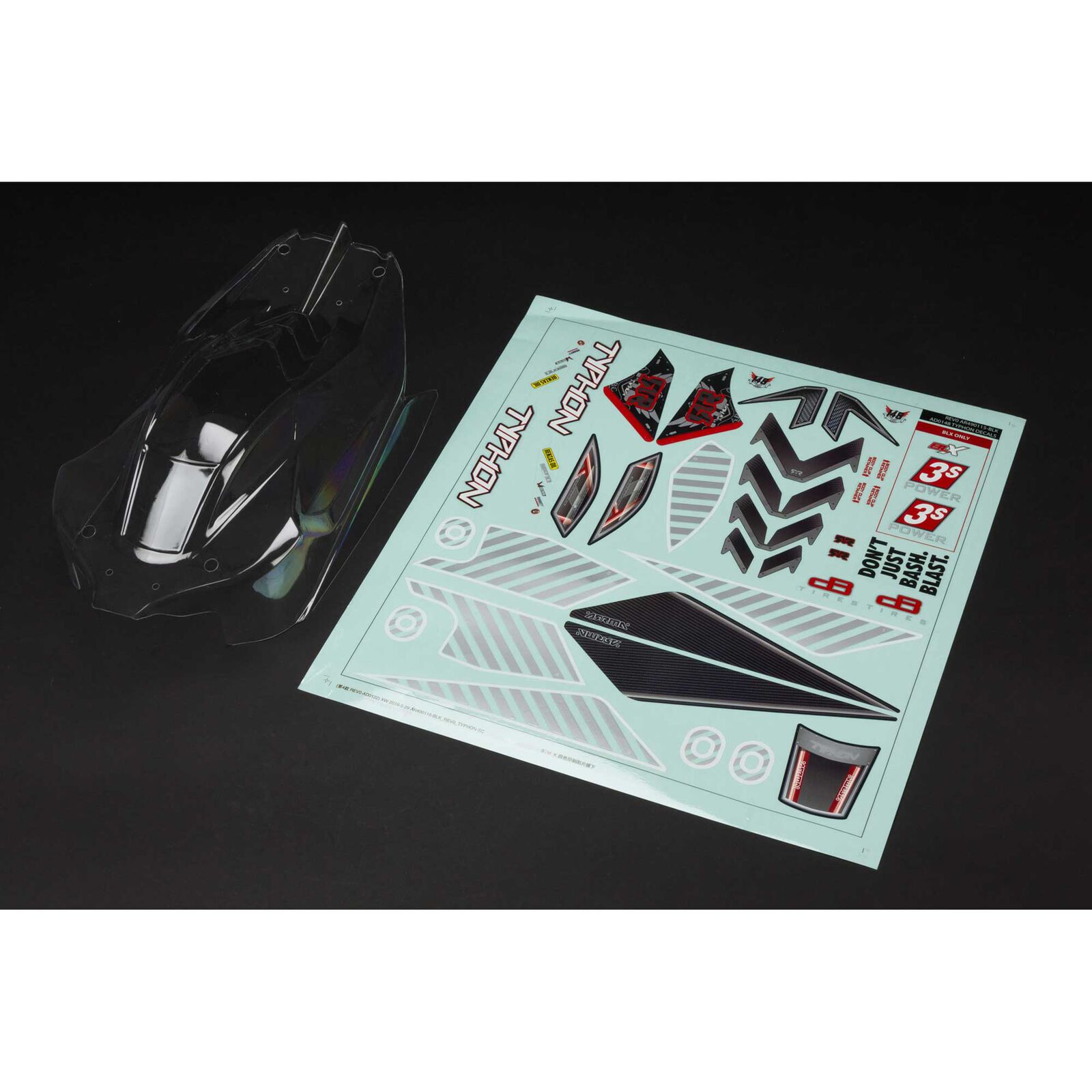 ARA402270 1/8 Clear Body with Decals: TYPHON 4X4