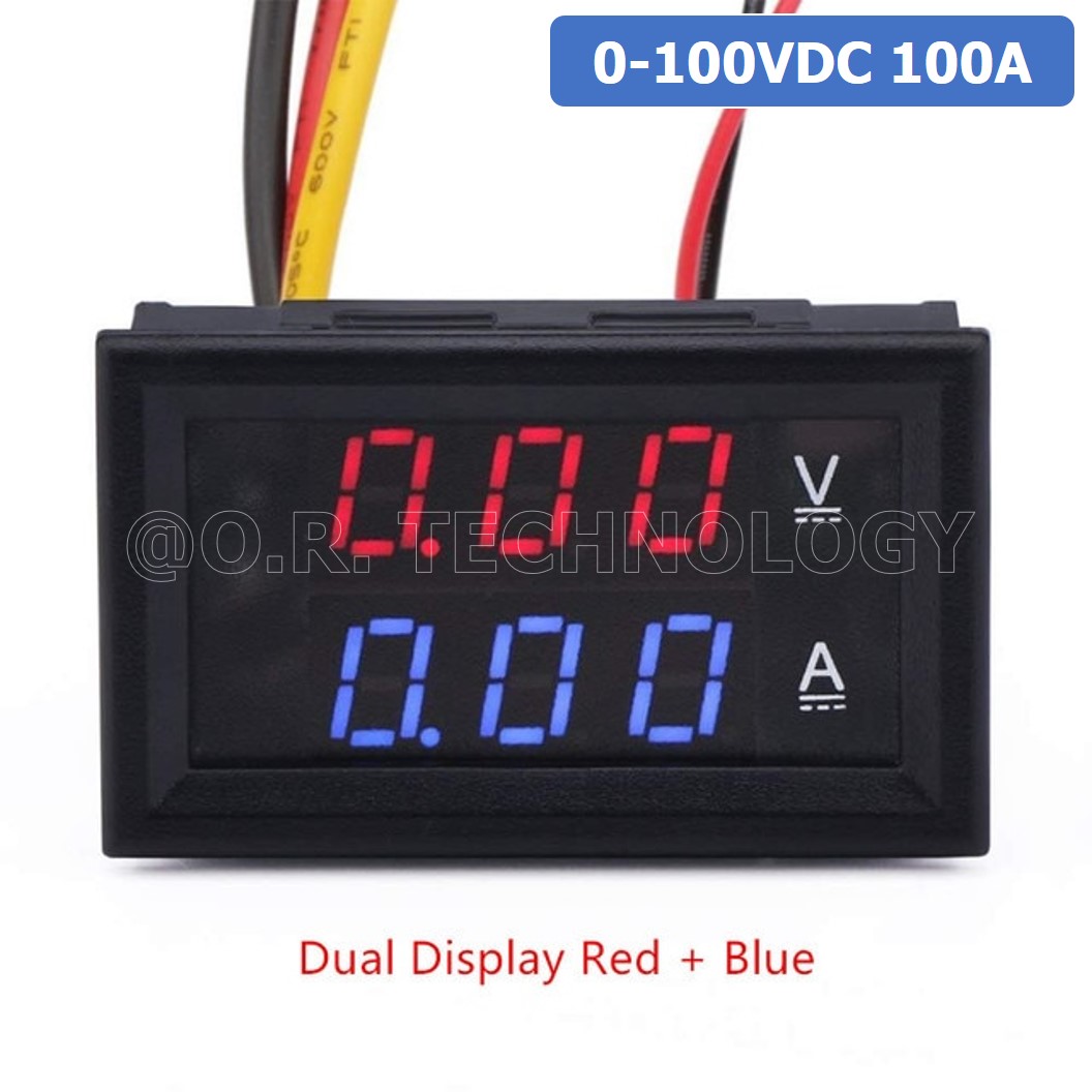 (1ชิ้น) NC071 หน้าจอวัดแรงดันและกระแส โวลล์-แอมป์มิเตอร์ 0.56inch 100V 100A Dual LED Voltmeter Ammeter Blue + Red with Diverter