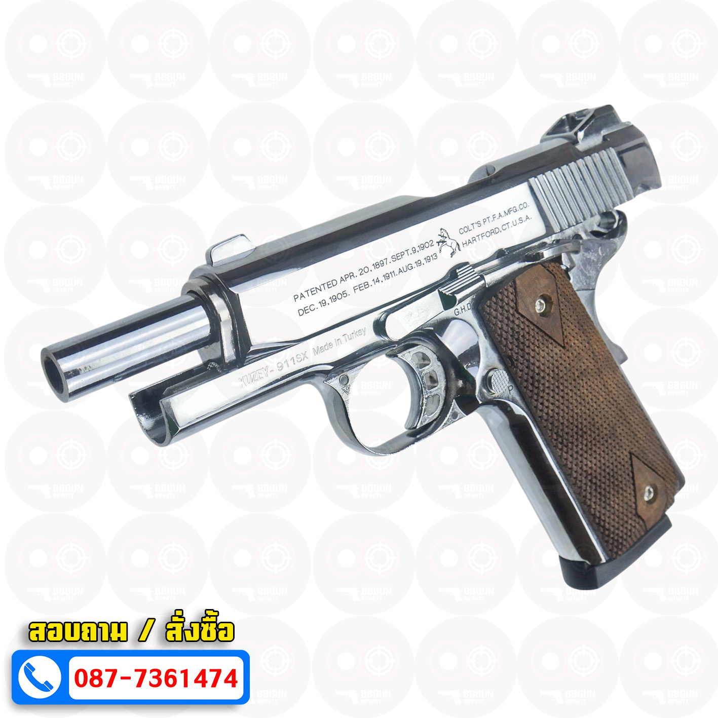 แบลงค์กัน KUZEY M1911 COLT'S 100 ปี สีเงินเงา 4 นิ้ว Blank Gun