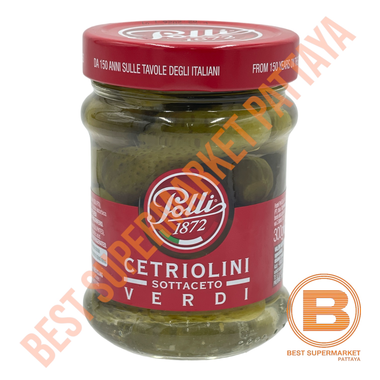พอลลิ แตงกวาในน้ำส้มสายชู 300 กรัม Polli Gherkins in Wine Vinegar 300 g.