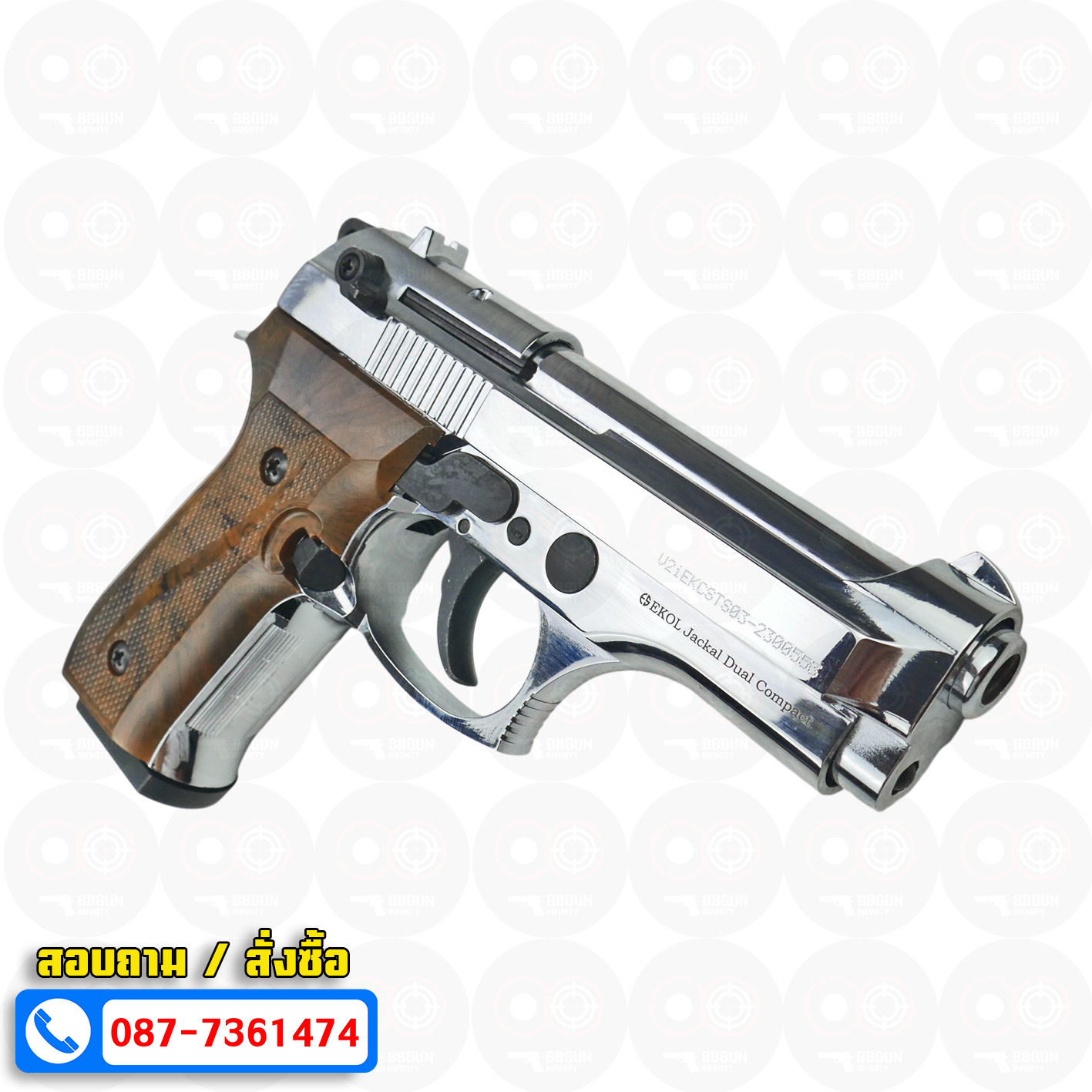 Blank Gun Ekol Jackal Dual M92 Compact 4" Full-Auto สีเงินเงา แบลงค์กัน เบเร็ตตา (แถมกล่องใส่ปืน แม็กกาซีน 2 อัน)