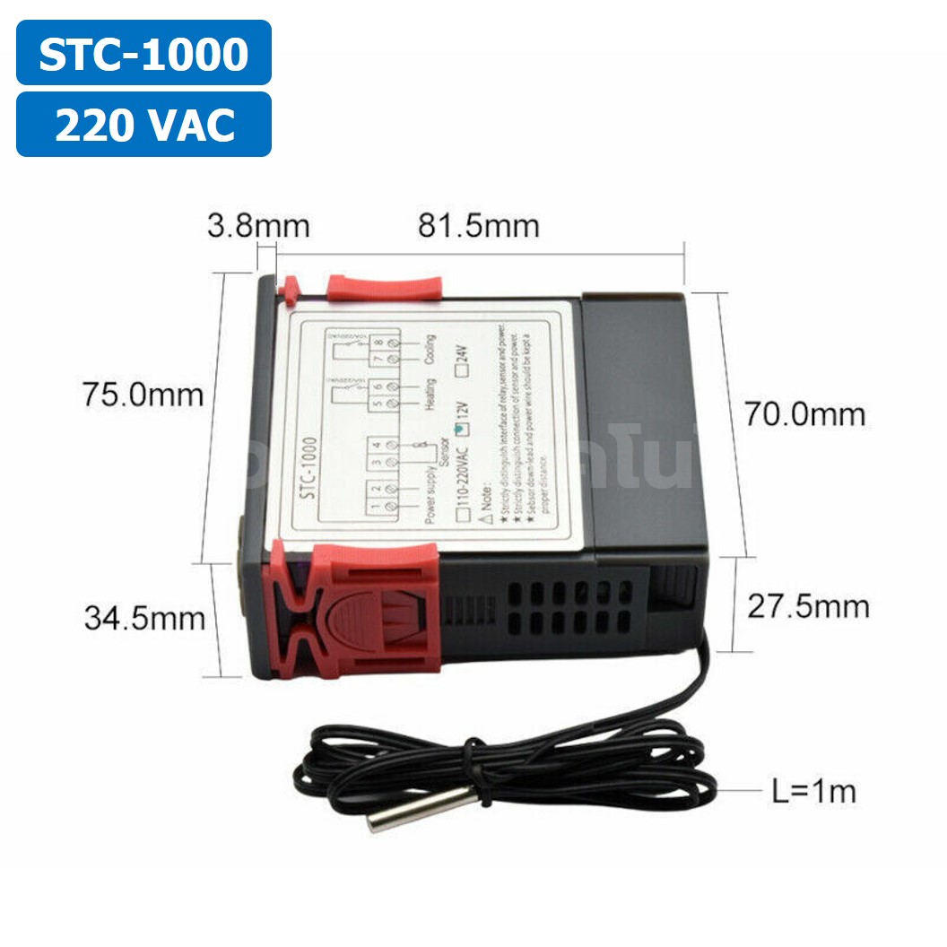 STC-1000 12VDC/24VDC/220VAC เครื่องควบคุมอุณหภูมิ Digital Temperature Controller Heating/Cooling Control Thermostat Regulator