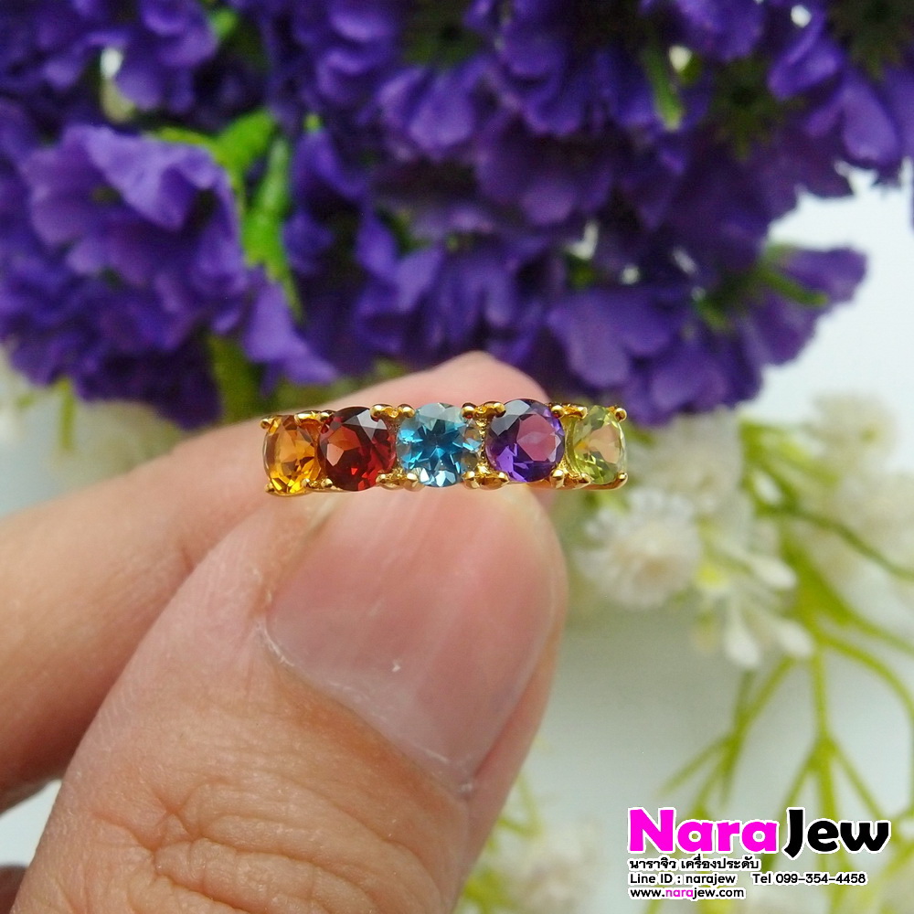 แหวนพลอยแท้ 5 สี, สีสันสดใส ใส่แล้วโดดเด่น ดูมีสไตล์ สวยสะดุดตา (พลอยเจียระไนทรงกลม)