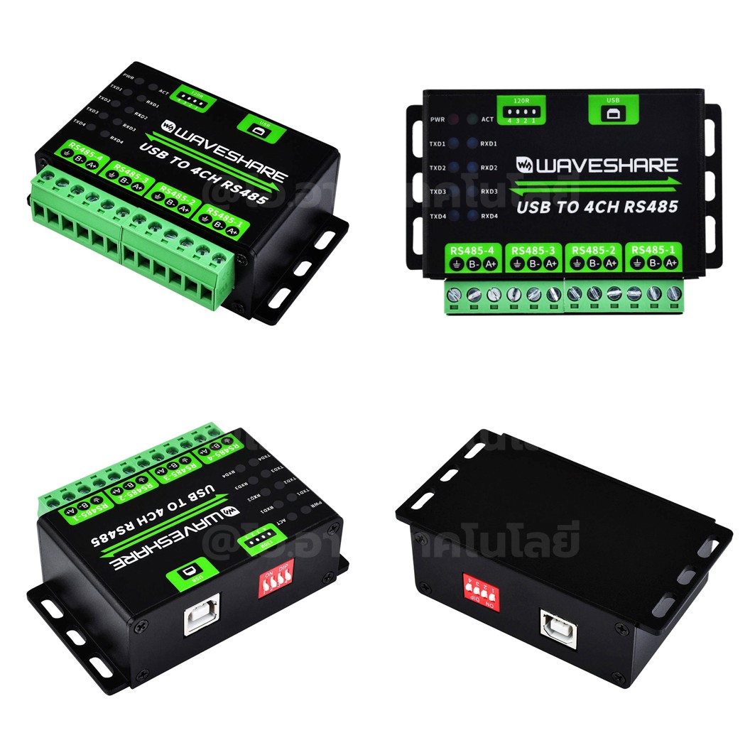 WS-001 WAVESHARE ตัวแปลงสัญญาณ Industrial USB TO 4Ch RS485 Converter, Multi Protection Circuits, Multi Systems Support, Aluminium Alloy Case
