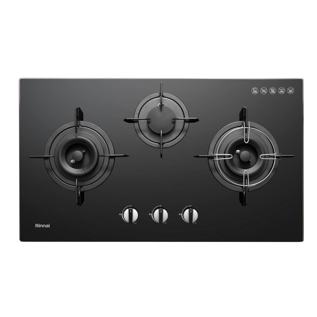 Rinnai เตาฝัง 3 หัวเตา หน้ากระจกนิรภัย รุ่น RB-38HG ระบบเซฟตี้ รุ่นใหม่ (เลือกหัวปรับได้)