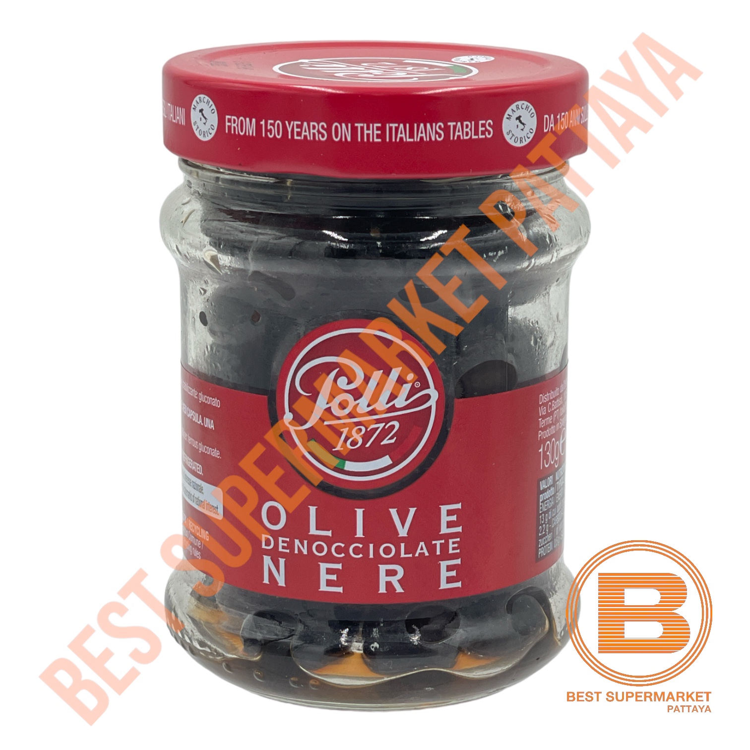 พอลลิ มะกอกดำไม่มีเมล็ด 130 กรัม Polli Pitted Black Olives 130 g.