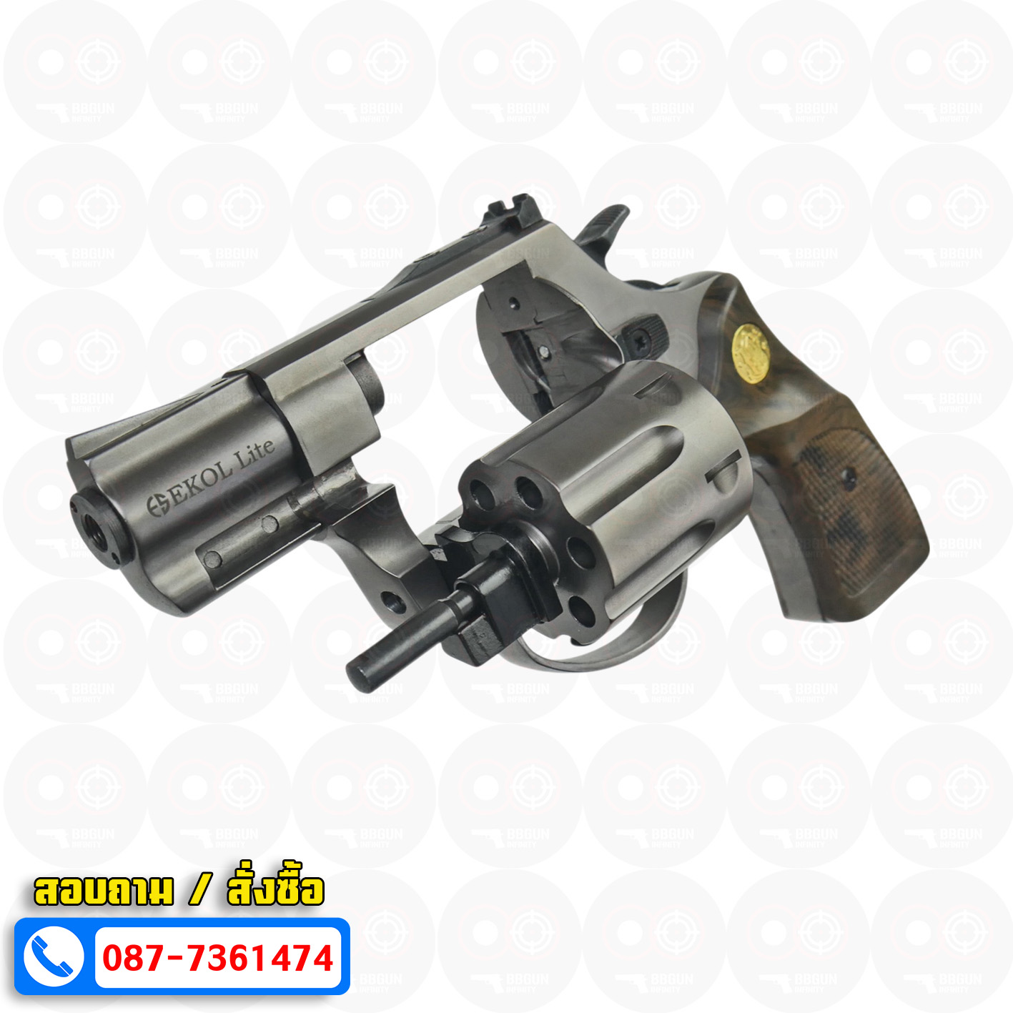 Ekol Lite แบลงค์กัน ลูกโม่ 2 นิ้ว สีฟูม กระดุมทอง (Fume) Smith & Wesson blank gun Revolver 2 inch