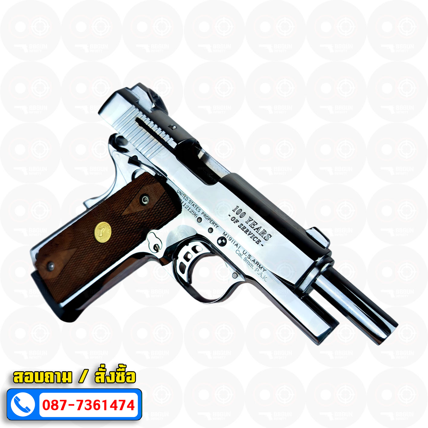 Blank Gun KUZEY M1911 COLT'S 100 ปี สีเงินเงา 4 นิ้ว แบลงค์กัน
