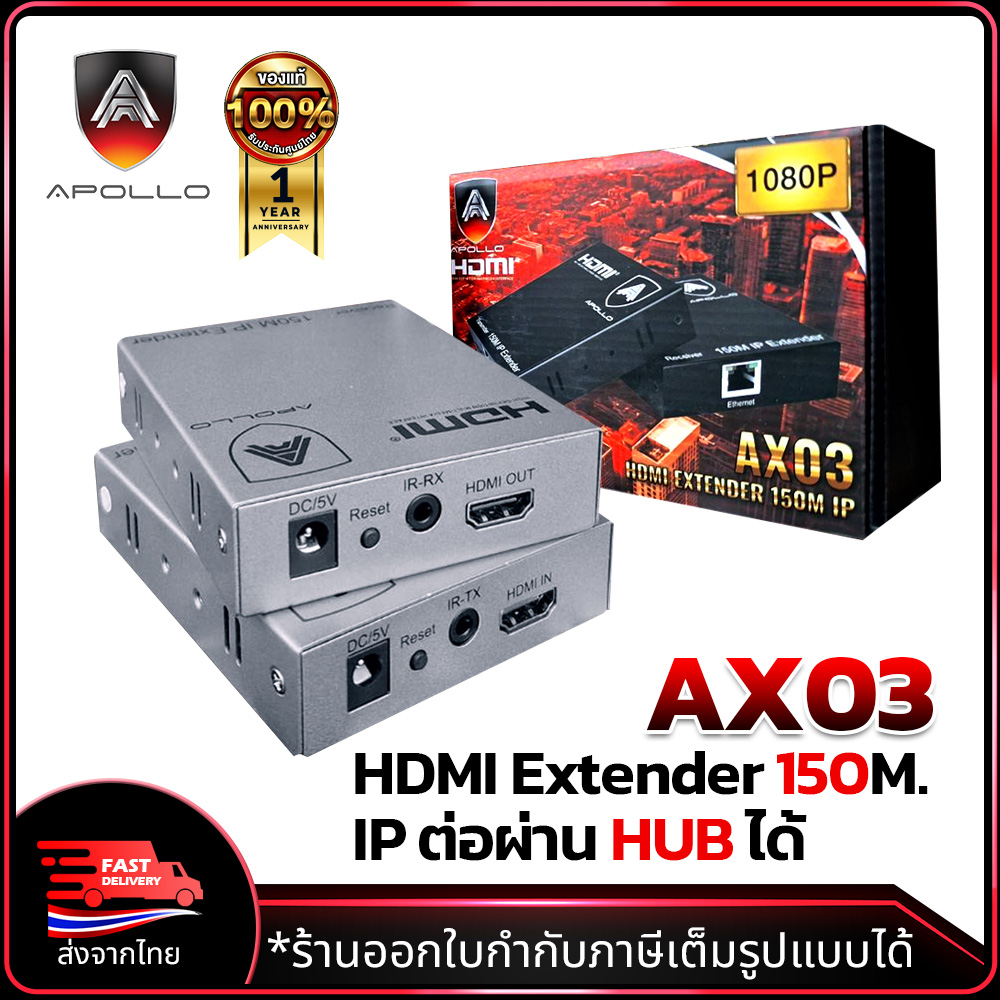 Apollo HDMI Extender AX03 150M 1080P ต่อผ่าน HUB ได้