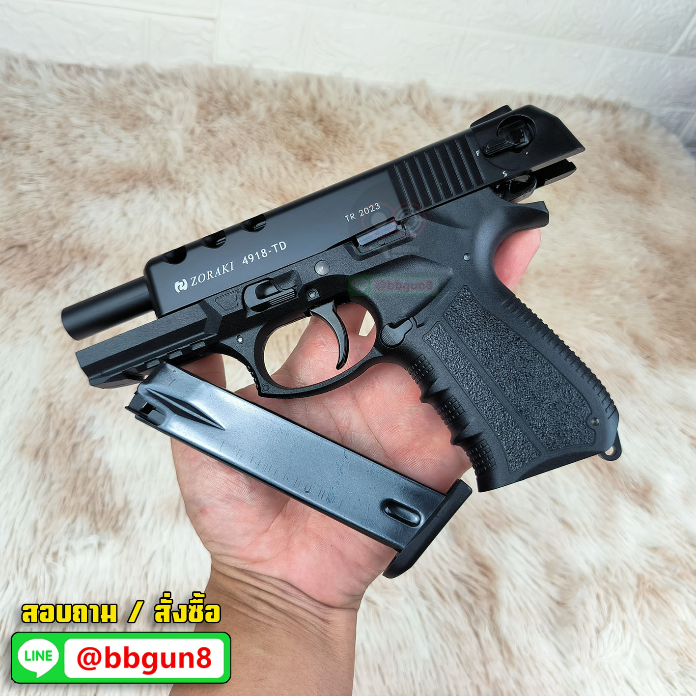 Zoraki 4918-TD Blank Gun แบลงค์กัน ฟลูไซส์ สไลด์เจอะพอร์ท (แถมกล่องใส่ปืน หัวต่อพุ)