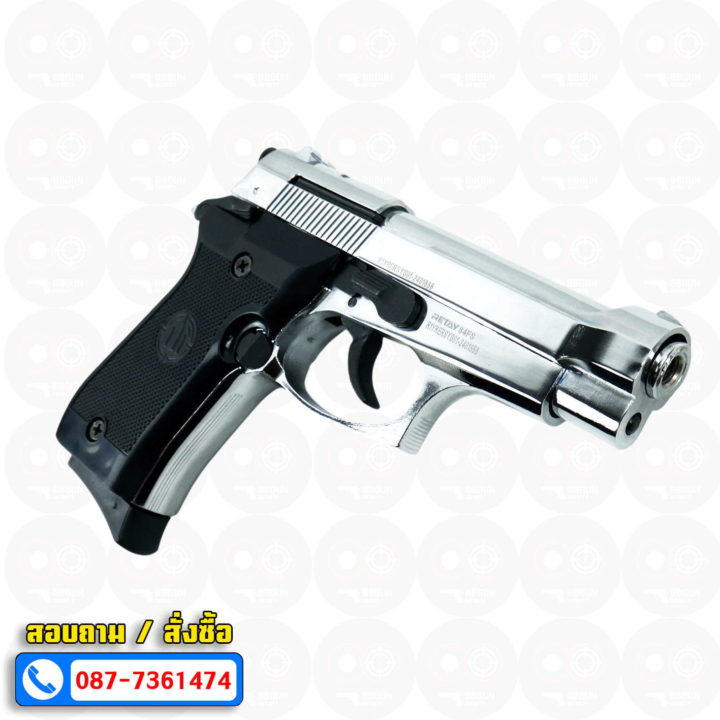 BLANK GUN RETAY M84 FS สีเงินเงา แบลงค์กัน 2 แม็กกาซีน BERETTA M84 บาเร็ตต้า m84