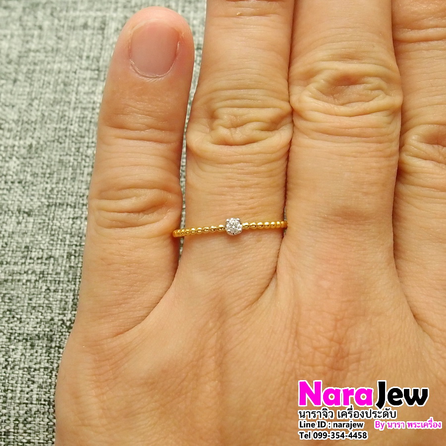 แหวนเพชร เม็ดเดี่ยว บ่าข้างลายตีเกลียว นน.เพชร 4 ตัง