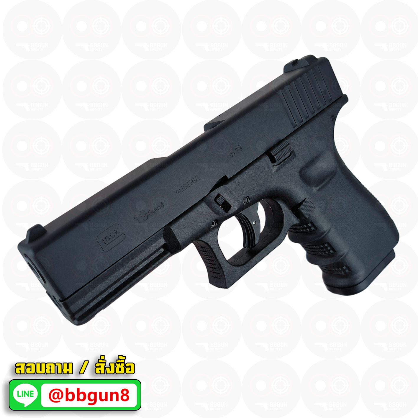แบลงค์กัน RETAY GLOCK 19C Gen 4 ดำ ไม่เจาะพอร์ต BLANKGUN ( 2 แม็กกาซีน + กล่องใส่ปืน)