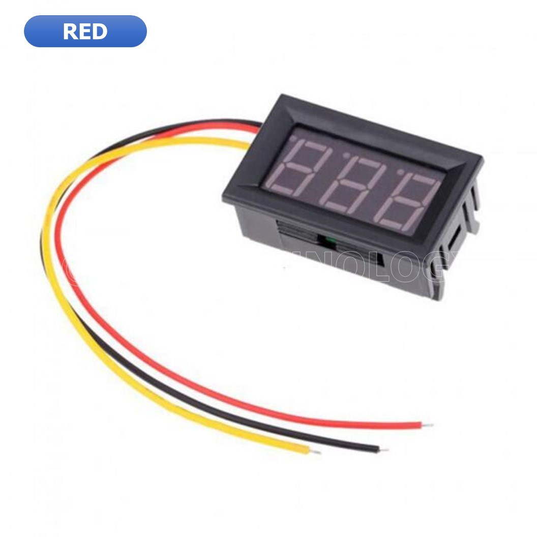 (1ชิ้น) NC067 จอแสดงผล โวลต์มิเตอร์ 3 สาย สีแดง ขนาด 0.56นิ้ว DC 0-100V 3-Wire LCD Blue Light Digital Voltmeter Red