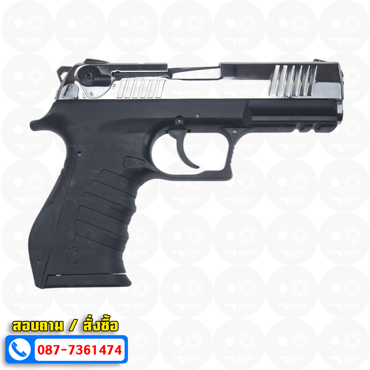 แบลงค์กัน BLOW TR 92 AUTO สีเงินเงา SHINY CHROME Blank Gun ( 2 แม็กกาซีน + กล่องปืน )