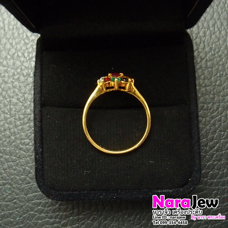 แหวนทับทิมพม่า ล้อม พลอยนพเก้า พลอยแท้ตามตำรา ใส่เสริมสิริมงคล ทองแท้ เพชรแท้