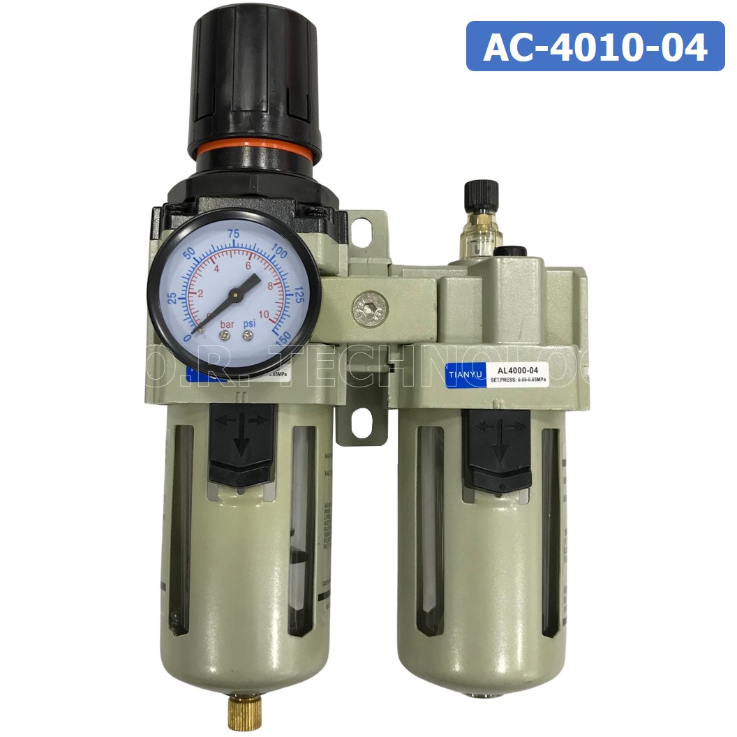 AC4010-04 ชุดกรองลมแบบ 2 ตอน Manual Drain FRL 2 Unit Combination Air Filter, Regulator & Lubricator TIANYU AC-4010-04