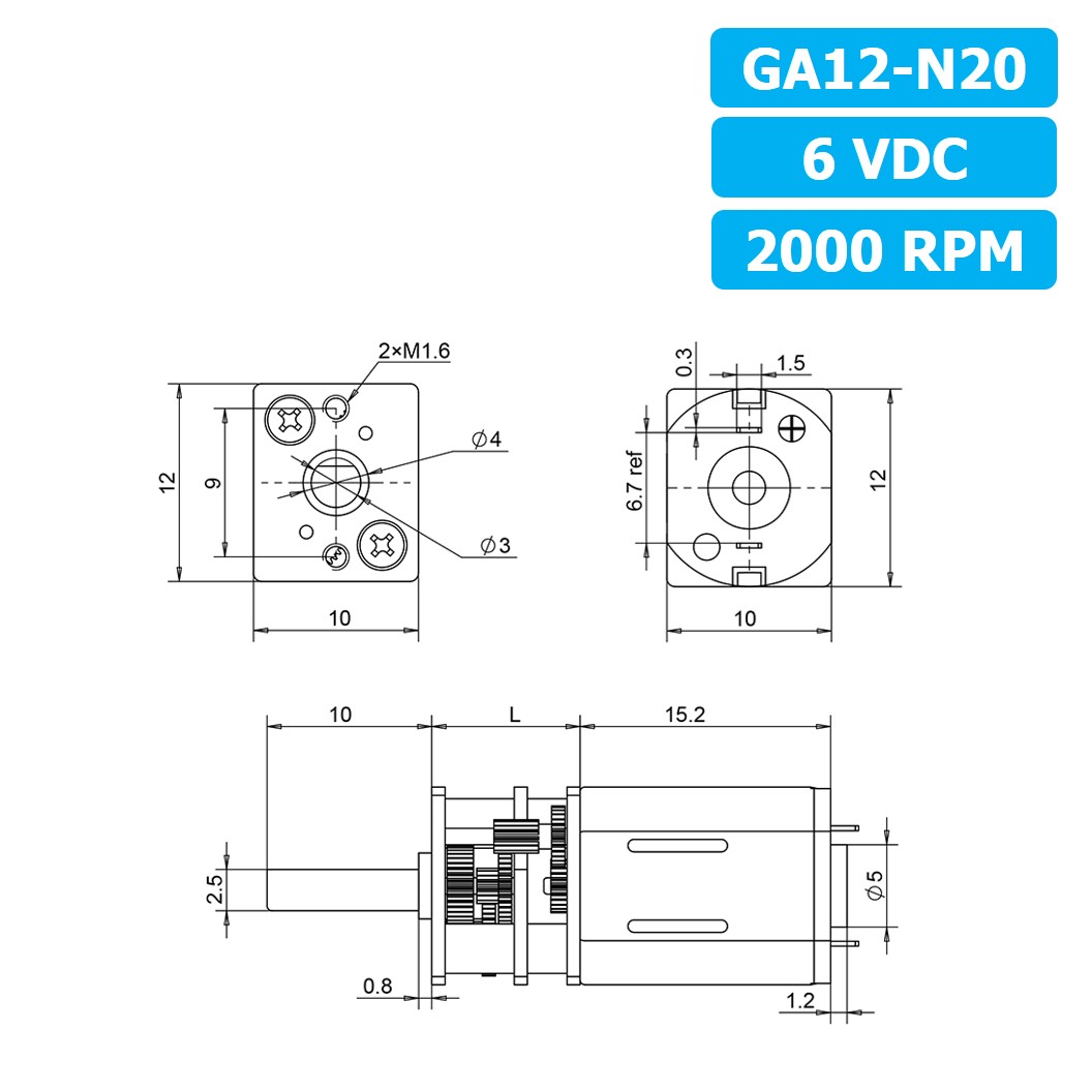 (1ชิ้น) JB273 มอเตอร์ มอเตอร์เกียร์ N20 6VDC 2000RPM Micro Gear Motor DC แกนขนาด 3mm D Shaft มอเตอร์ทดเฟือง GA12-N20 ไมโครมอเตอร์ มอเตอร์ขนาดเล็ก