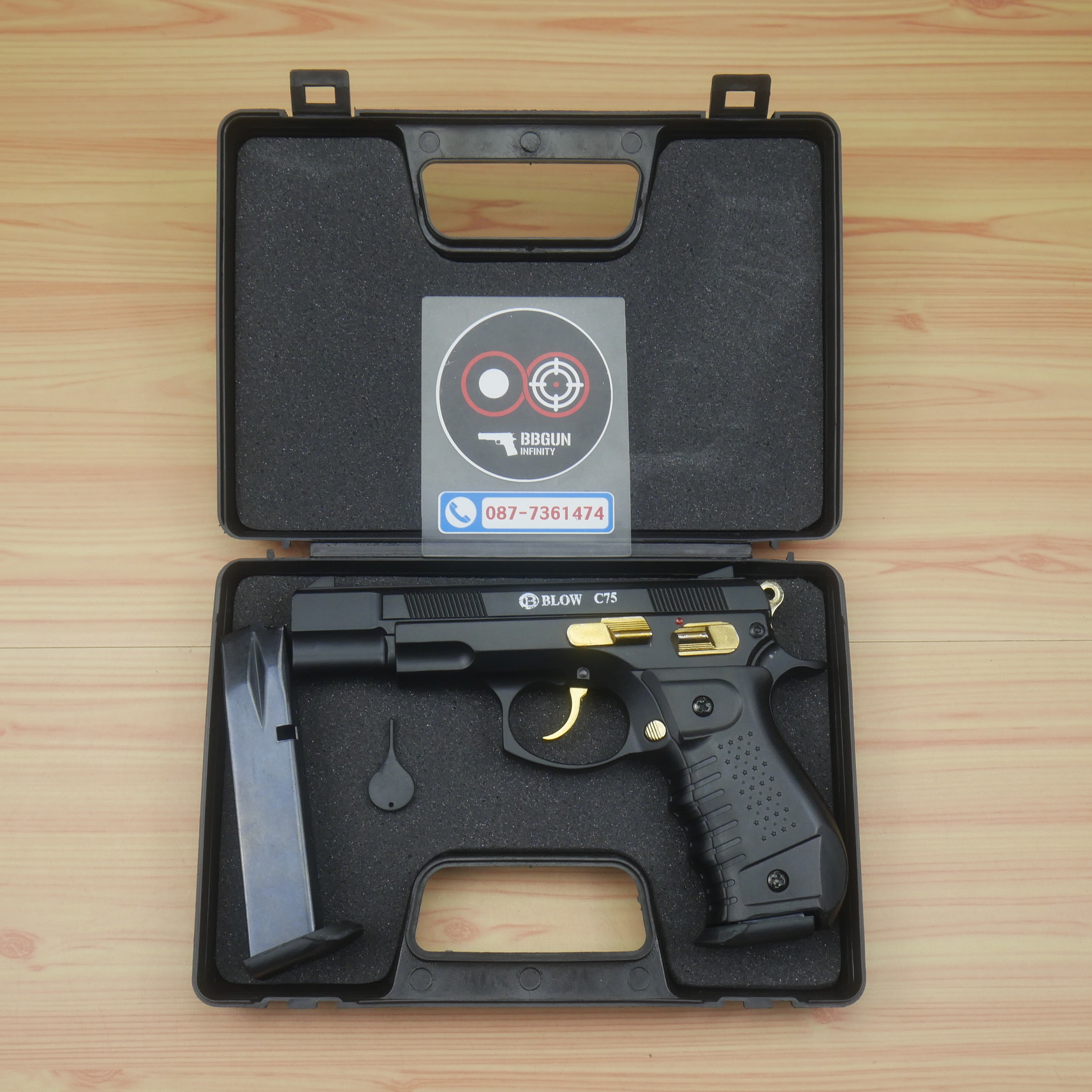 แบลงค์กัน BLOW CZ75 ดำทอง BLACK GOLDEN PARTS Blank Gun ( 2 แม็กกาซีน + กล่องปืน )