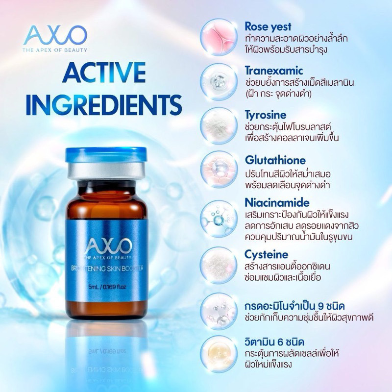 AXO Brightening Booster แอ็กโซไบรทเทนนิ่ง บูสเตอร์ สูตรใหม่ ส่วนผสมเข้มข้นขึ้นกว่าเดิม 1 กล่อง 5 ขวด
