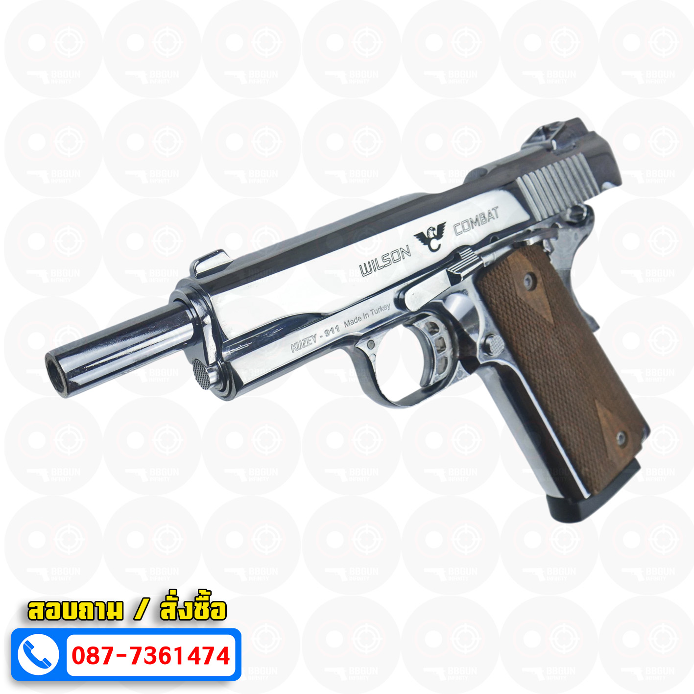 แบลงค์กัน KUZEY M1911 WILSON COMBAT เงินเงา 5 นิ้ว ด้ามไม้ Blank Gun
