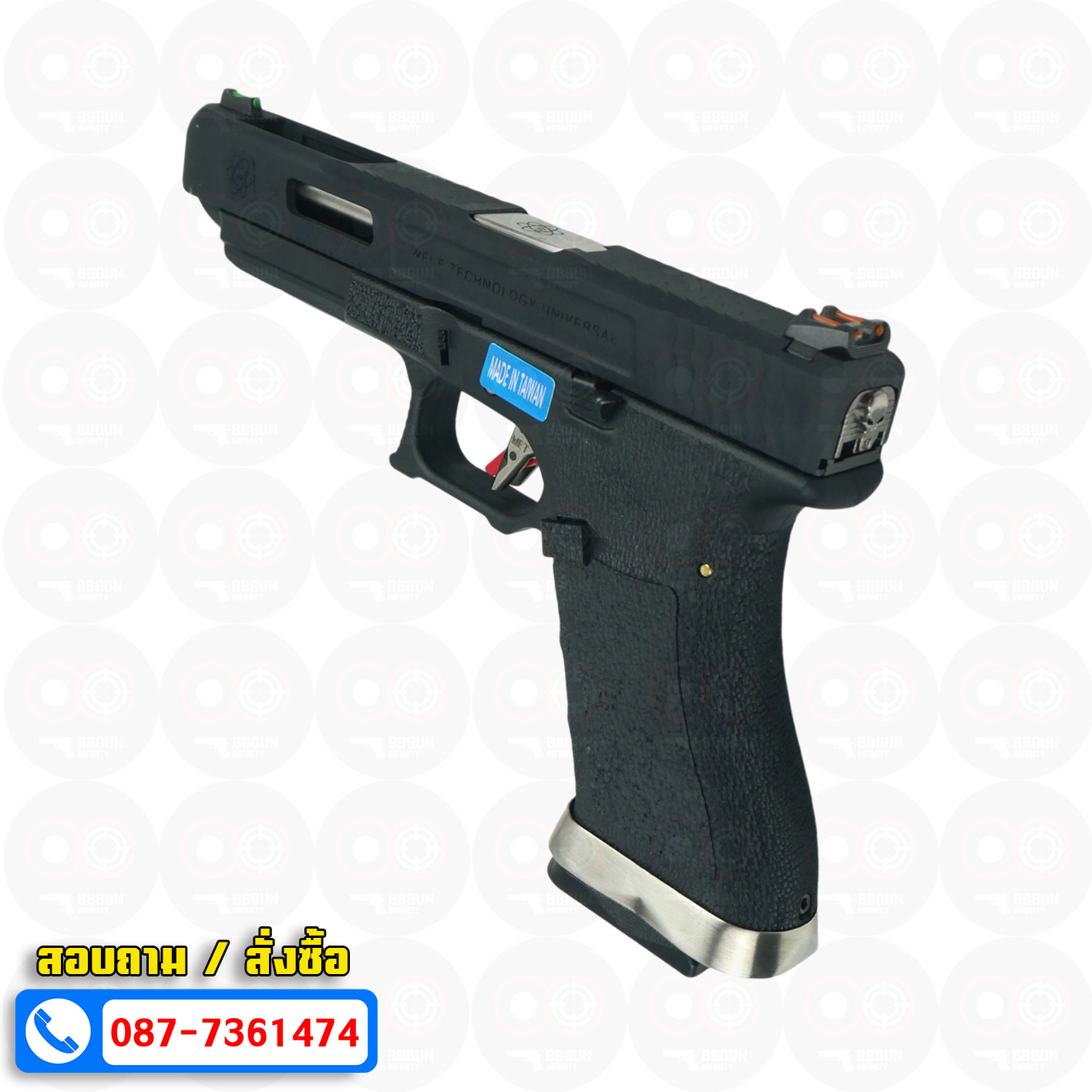 บีบีกันอัดแก๊ส WE G34 T5 G-Force GBB Glock 34 เฟรมดำ สไลด์ดำ ท่อเงิน BB GUN