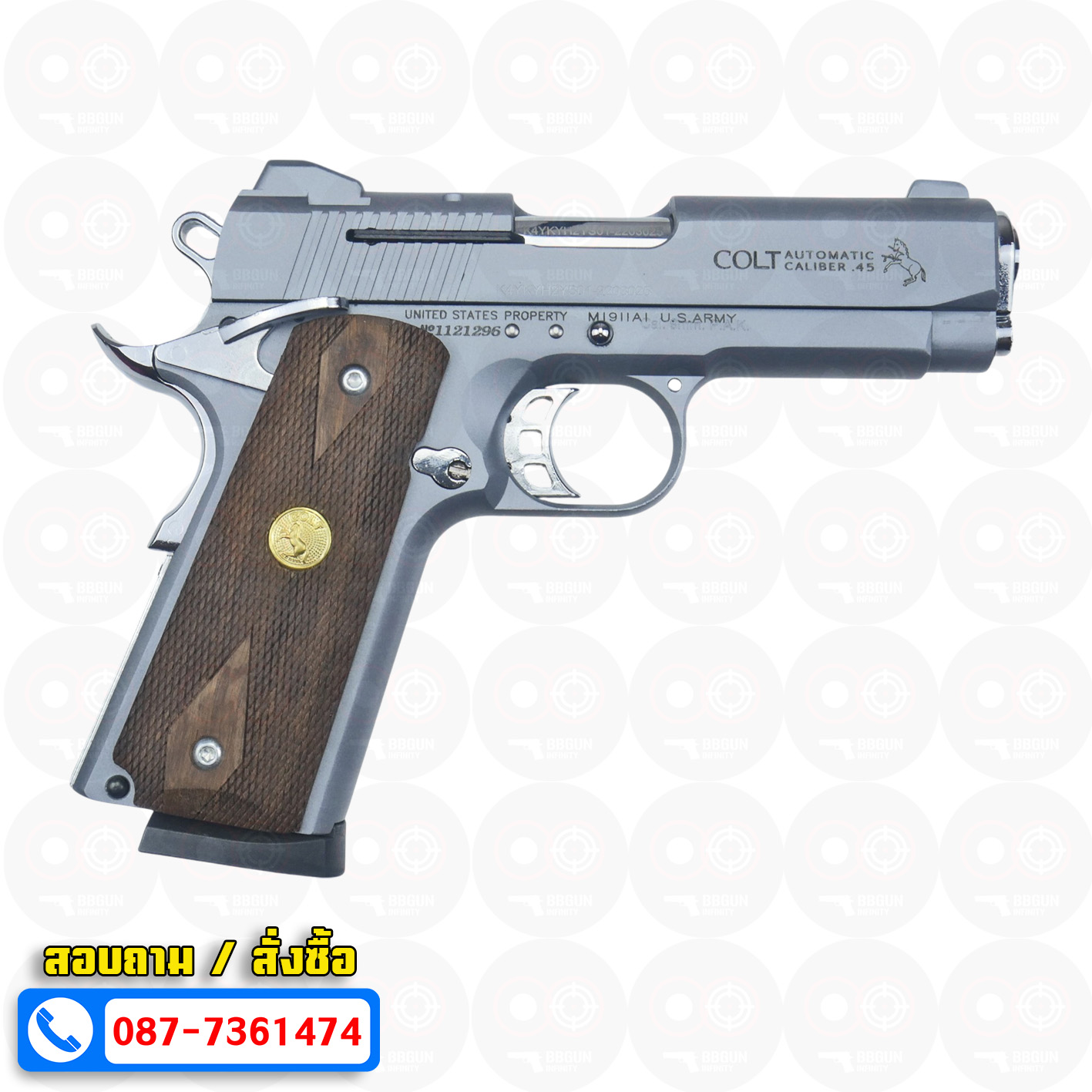 แบลงค์กัน KUZEY M1911 COLT'S MK IV SERIES'70 สีสโม๊ค 4 นิ้ว (smoke) ด้ามไม้ blank gun