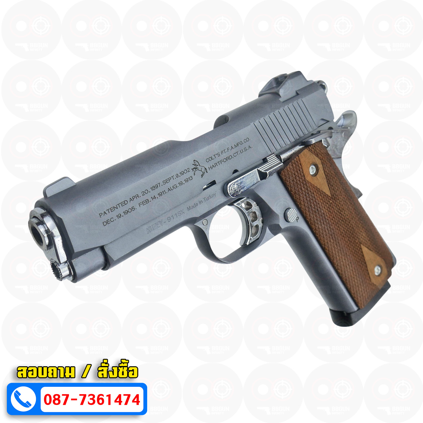 แบลงค์กัน KUZEY M1911 COLT'S 100 ปี สีสโมค 4 นิ้ว ด้ามไม้ blank gun