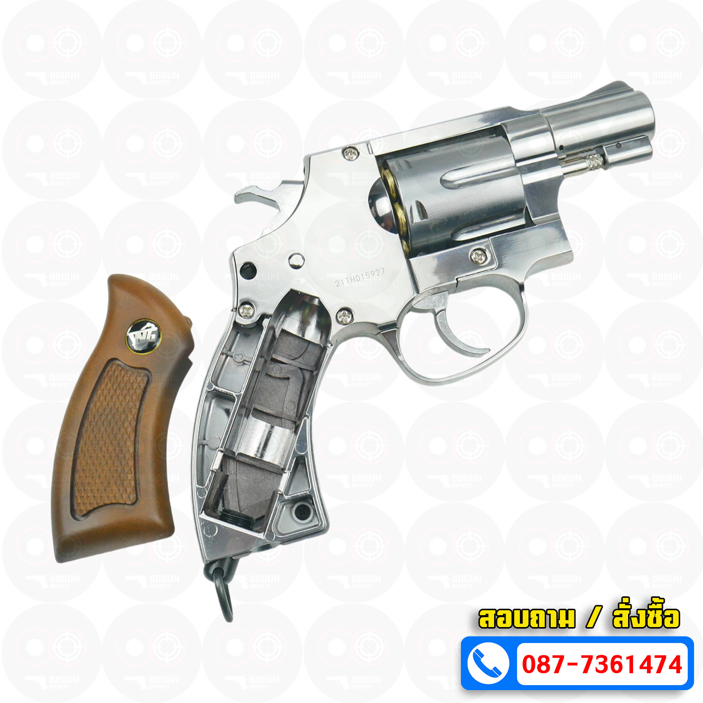 Win gun 733 ขนาดลำกล้อง 2 นิ้ว(สีเงิน ด้ามน้ำตาล) บีบีกันลูกโม่ 2" BB GUN