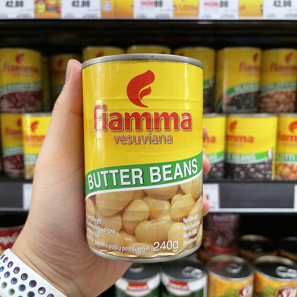 ไฟมมา บัตเตอร์บีนในน้ำเกลือ น้ำหนักสุทธิ 400 กรัม Fiamma Butter Beans Total Weight 400 g.